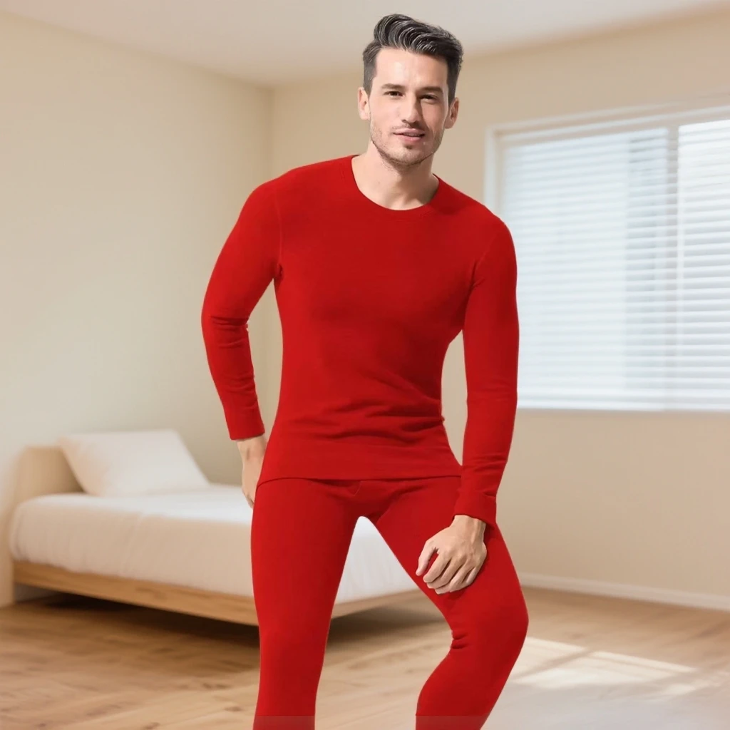 （男士礼盒包装）莱赛尔山羊绒本命年红色秋衣秋裤LSR-1(YW)