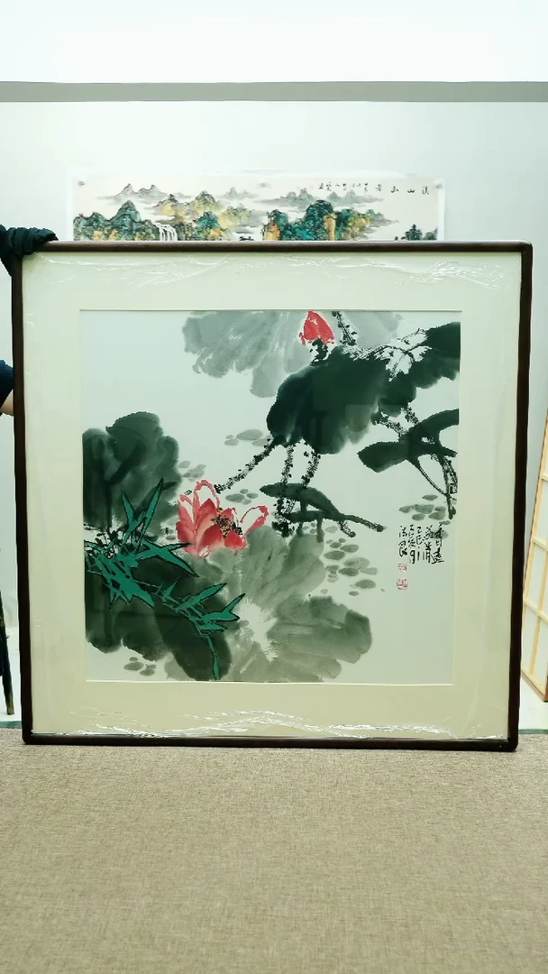 国画陪*88*88李法良手绘花鸟带框