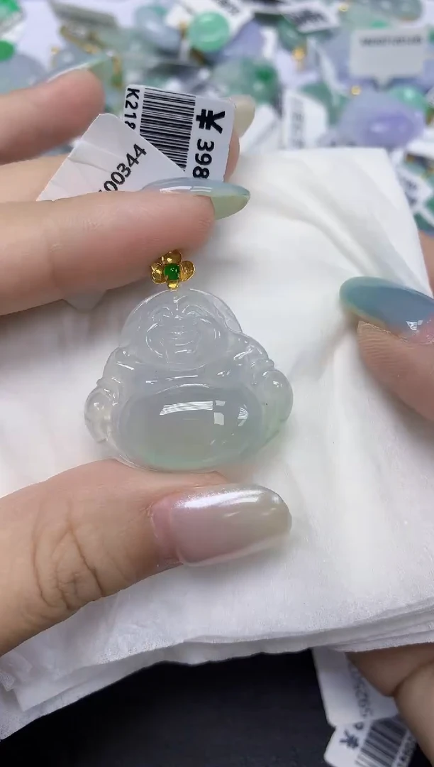 翡翠18K金镶嵌颈饰天然缅甸翡翠A货