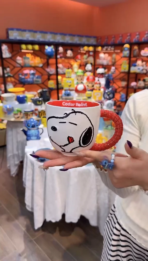 瓷片@@史努比红色手柄陶瓷杯