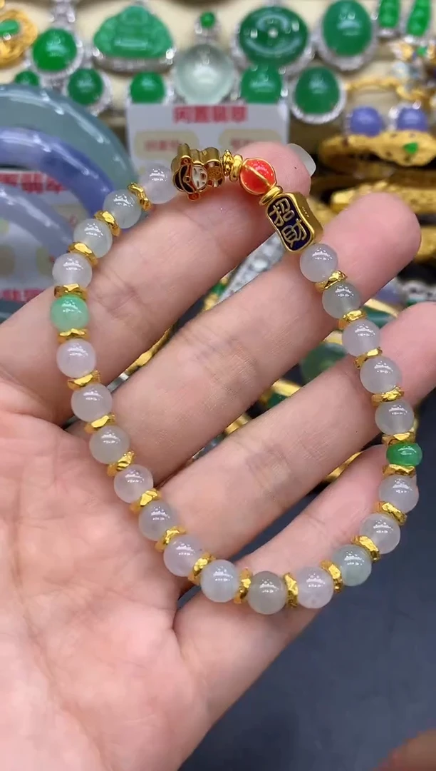 足金镶嵌手链翡翠500-中国好珍宝