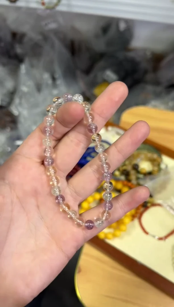 【闪购商品】水晶手链未镶嵌玻璃体紫黄晶圆珠手链[0038]