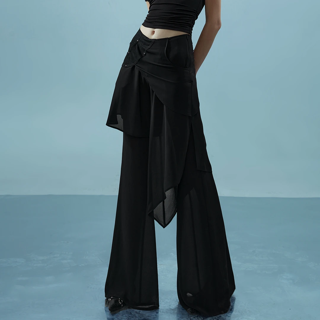 NN-NORTH NODE “流风的逃遁”遮胯显瘦拼接雪纺裙裤长裤