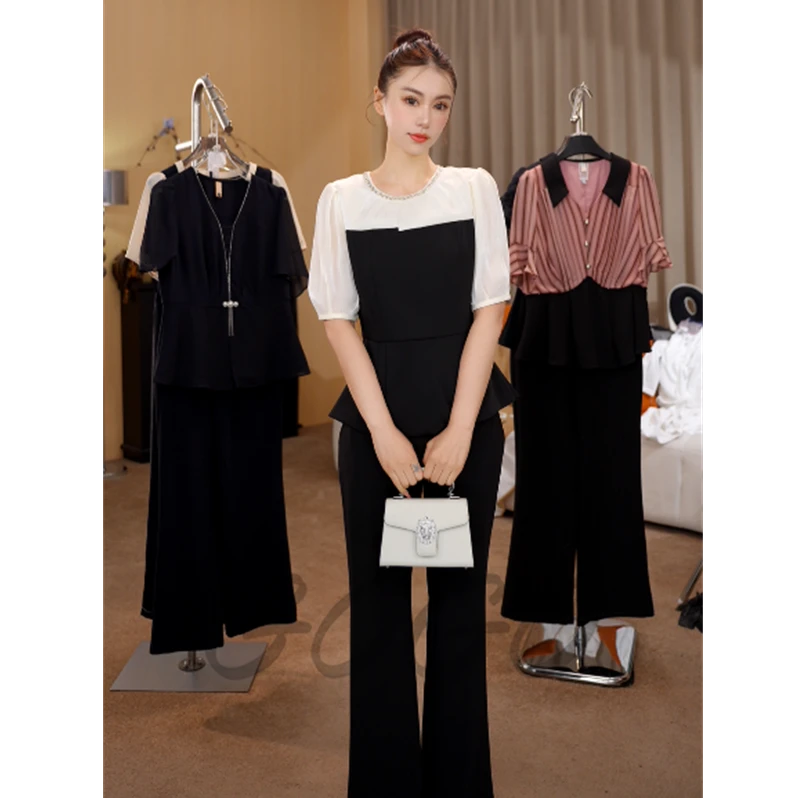 G6968气质短袖两件套女2025新款夏天减龄显瘦高端精致休闲套装