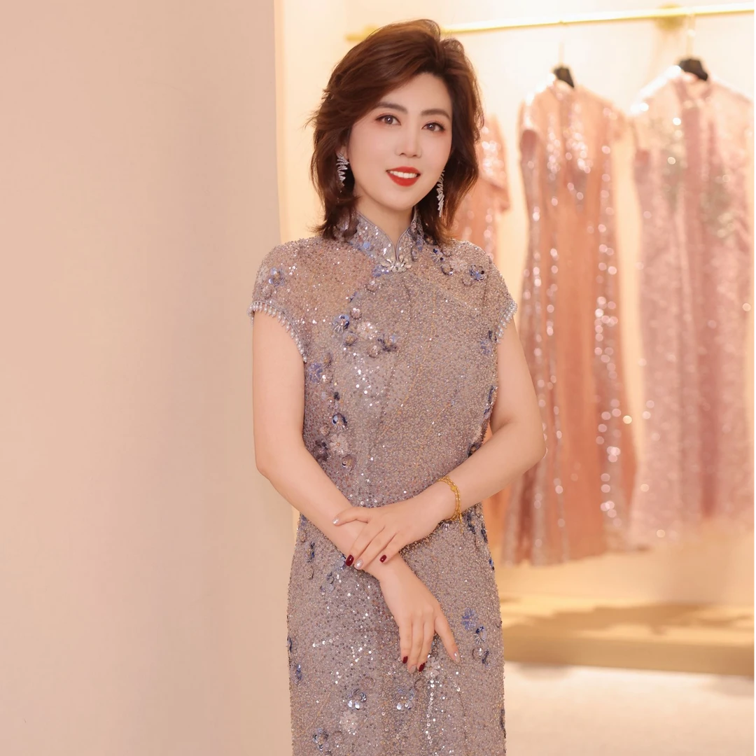 【喜瑞妈妈婚宴礼服】灰蓝色高定改良旗袍