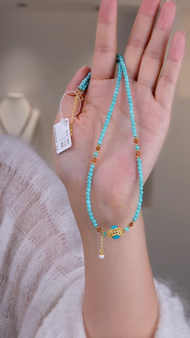 银S925镀金镶嵌绿松石项链1