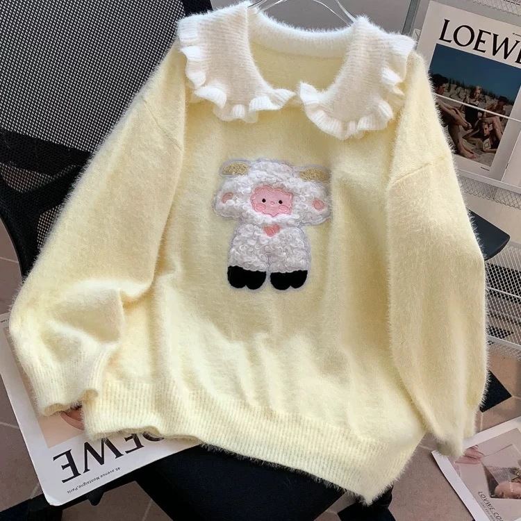 {040-093}女装长袖针织毛衣软糯百搭时尚宽松慵懒风秋冬韩版