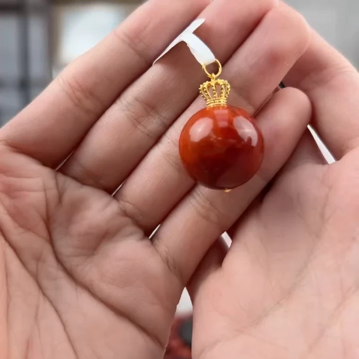 【送福珠宝】瓦西老矿牛血火焰纹18K金《顶》传承吊坠19-20mm镶嵌