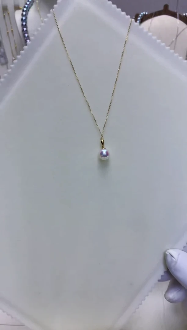 【闪购商品】海水珍珠饰品18K金镶嵌7-8瓜子扣吊坠赠银链