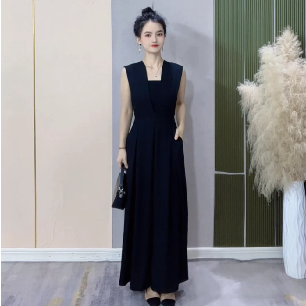 2025夏季小个子定制气质小众方领裙宽松高腰显瘦连衣长裤