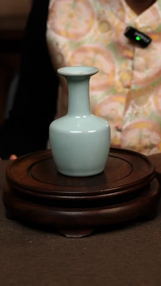 瓷片天青色手工盘口瓶 小花瓶 不带礼盒