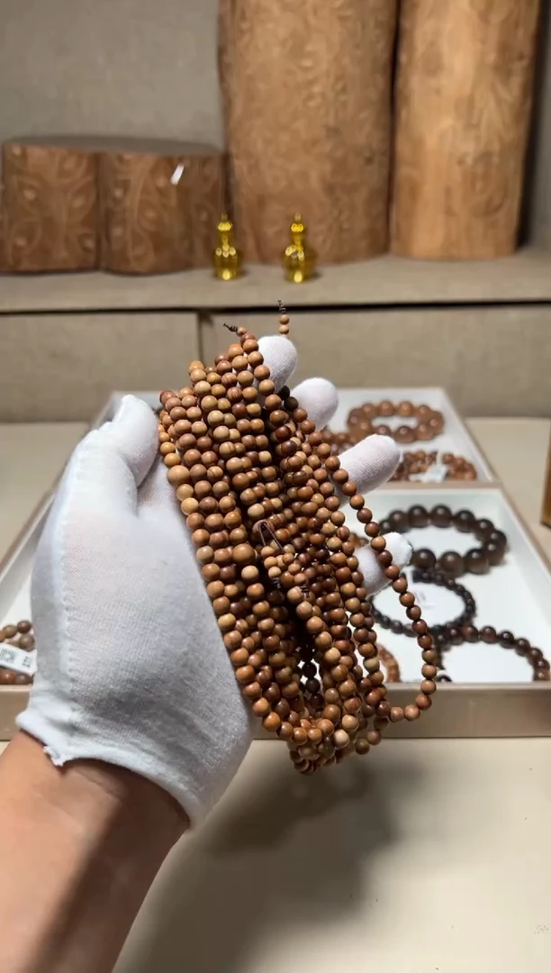 檀香木手串/手链四抛料老山檀香0.6/108顺纹黑肉福利款