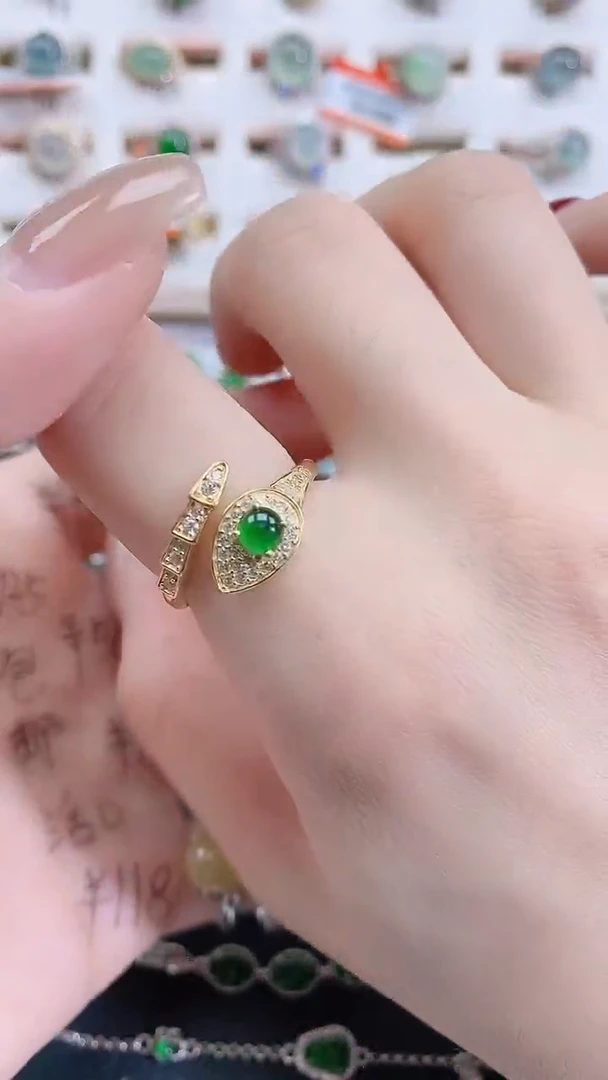 银S925镶嵌戒指翡翠天然翡翠