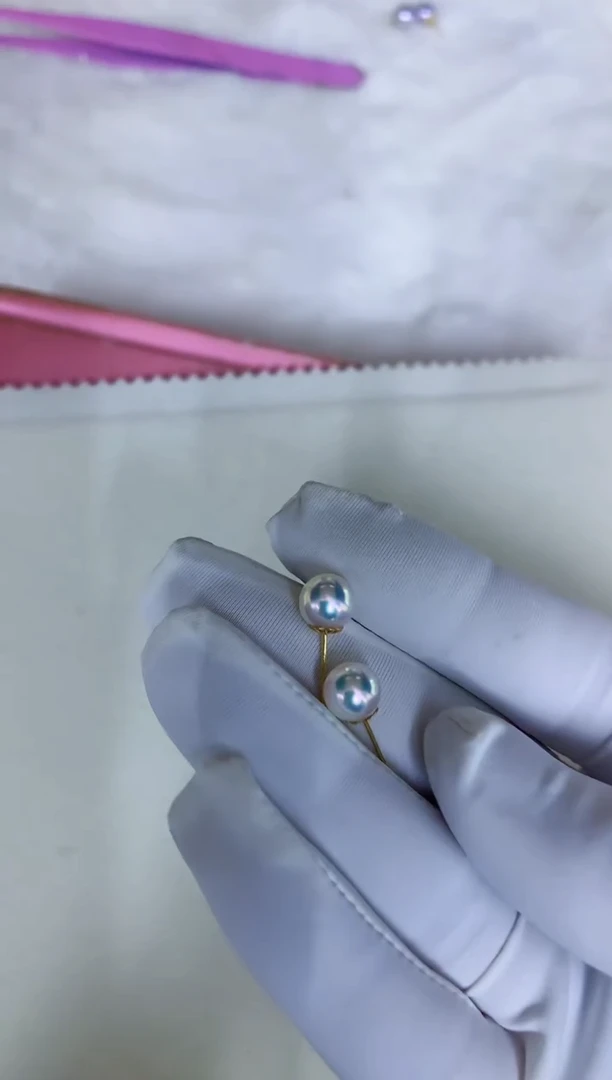 18K金镶嵌海水珍珠饰品7.5-8素钉定制