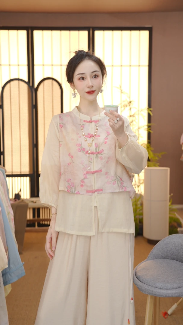 （郁金香）25新中式设计日常精品麻假两件上衣夏上新FB25041421