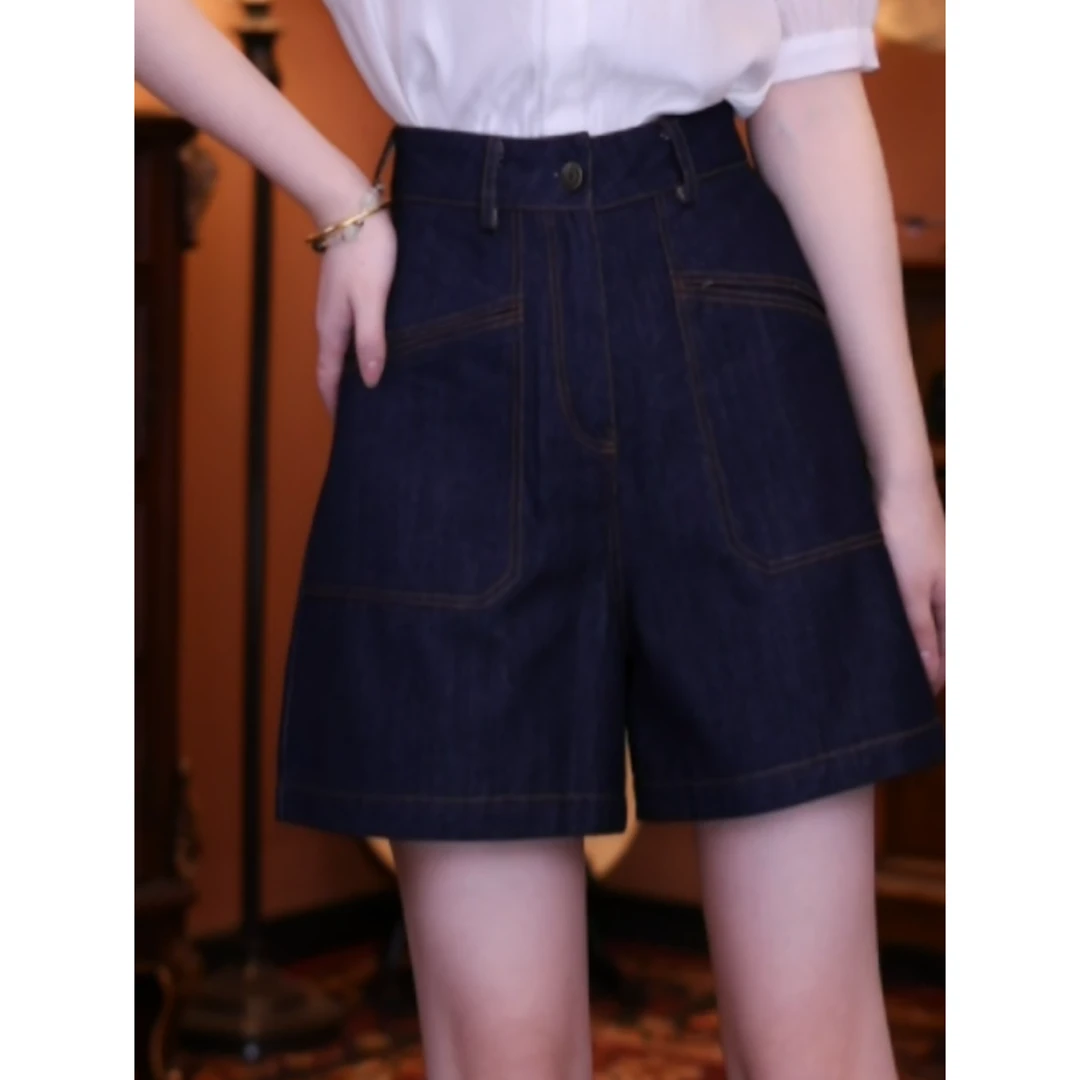 牧子【捕捉夏天】复古百搭显瘦高腰女装短裤01769