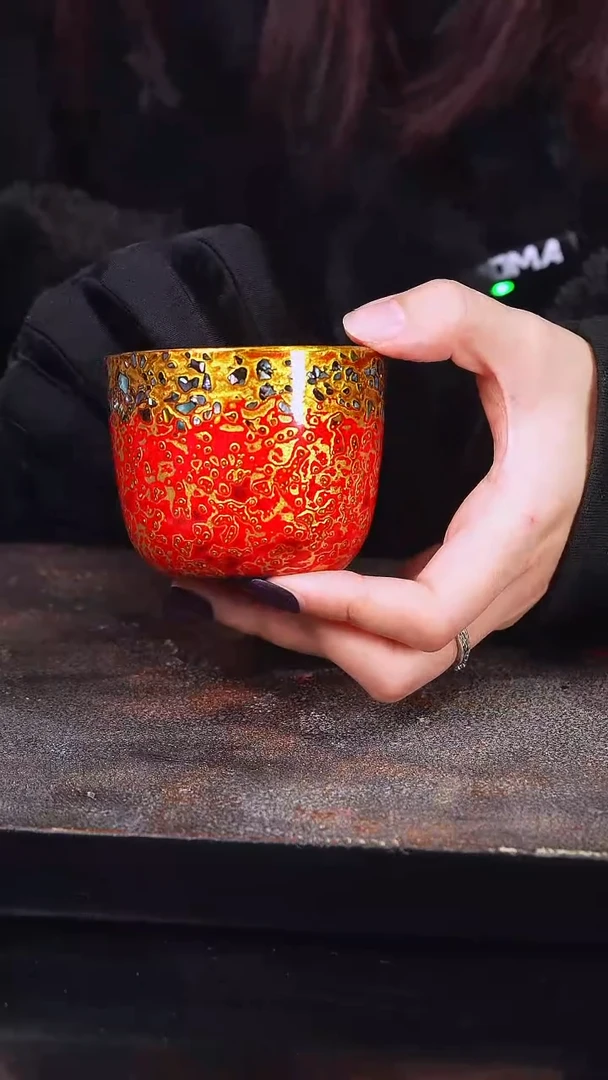 金玉满堂水晶玻璃胎底主人杯-太古大漆