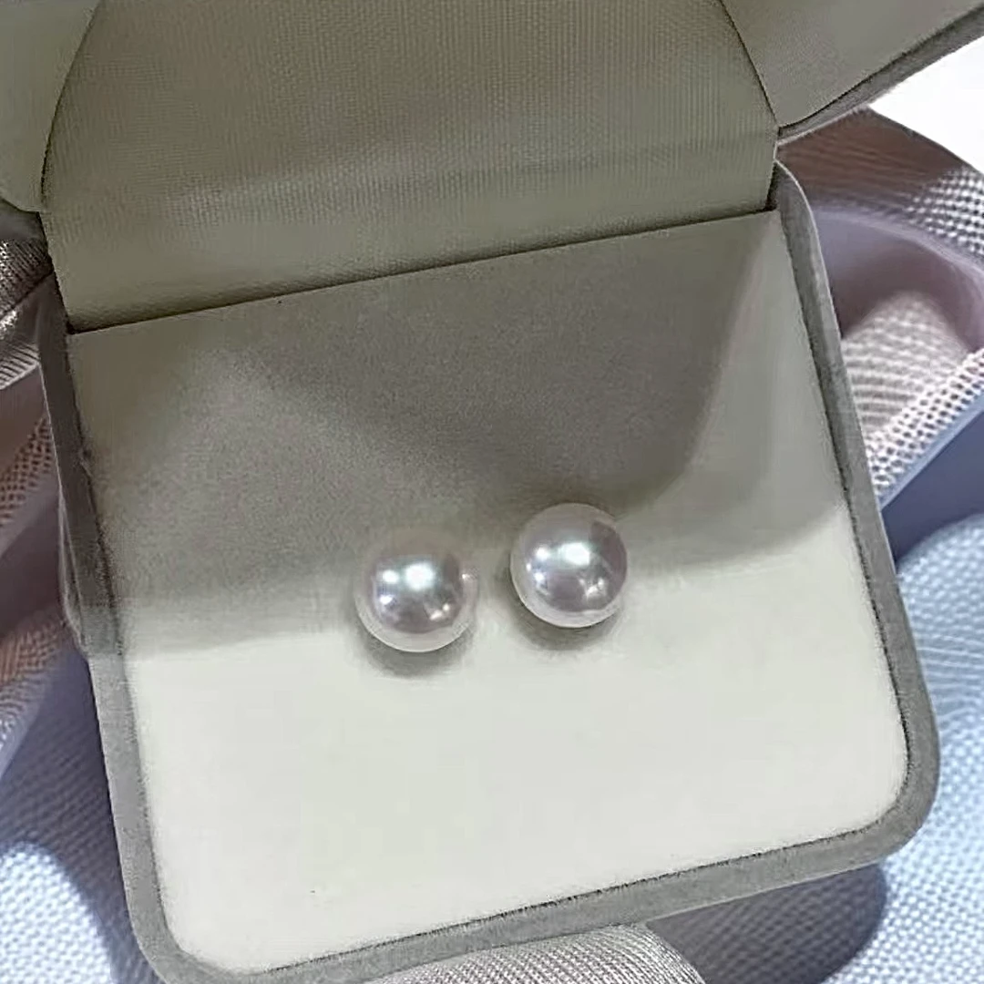 【三生专享】淡水珍珠8-9mm白珠耳钉/s925时尚简约款