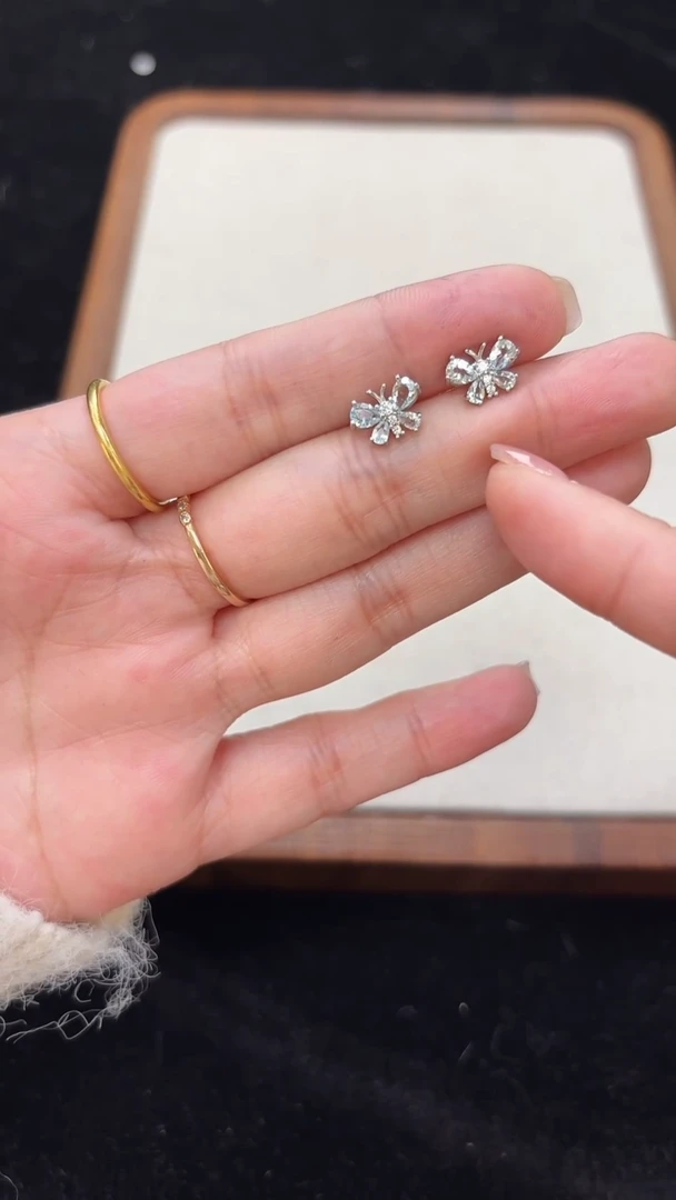 【闪购商品】海蓝宝石耳钉未镶嵌11海蓝宝蝴蝶耳钉