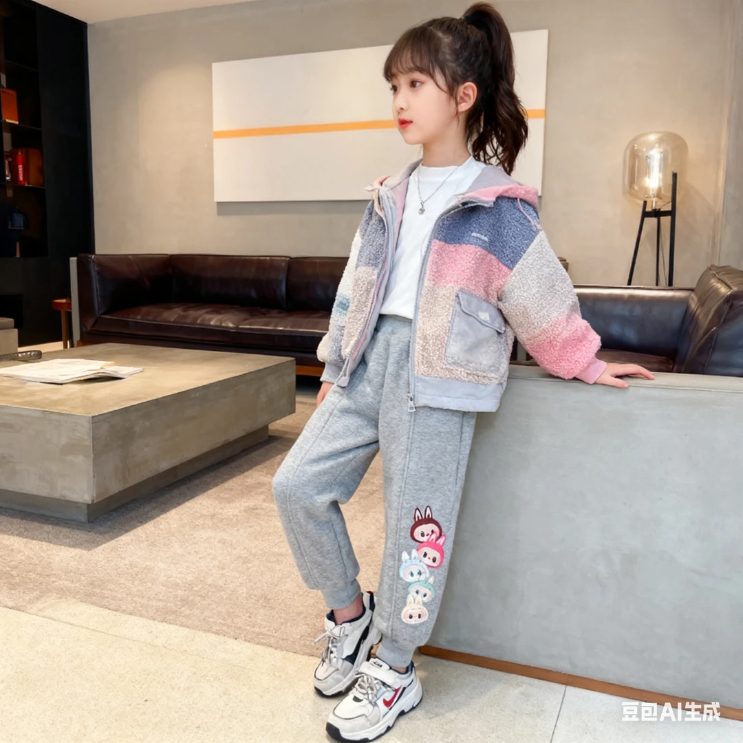 儿童棉裤冬季零下可穿三层加厚夹棉女童外穿百搭保暖长裤卫裤童装