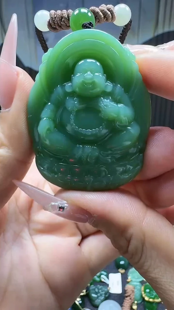 和田玉18K金镶嵌挂件1