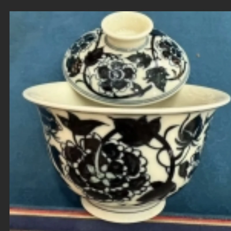 【阿茶】立勤堂二号釉青花四项牡丹盖碗