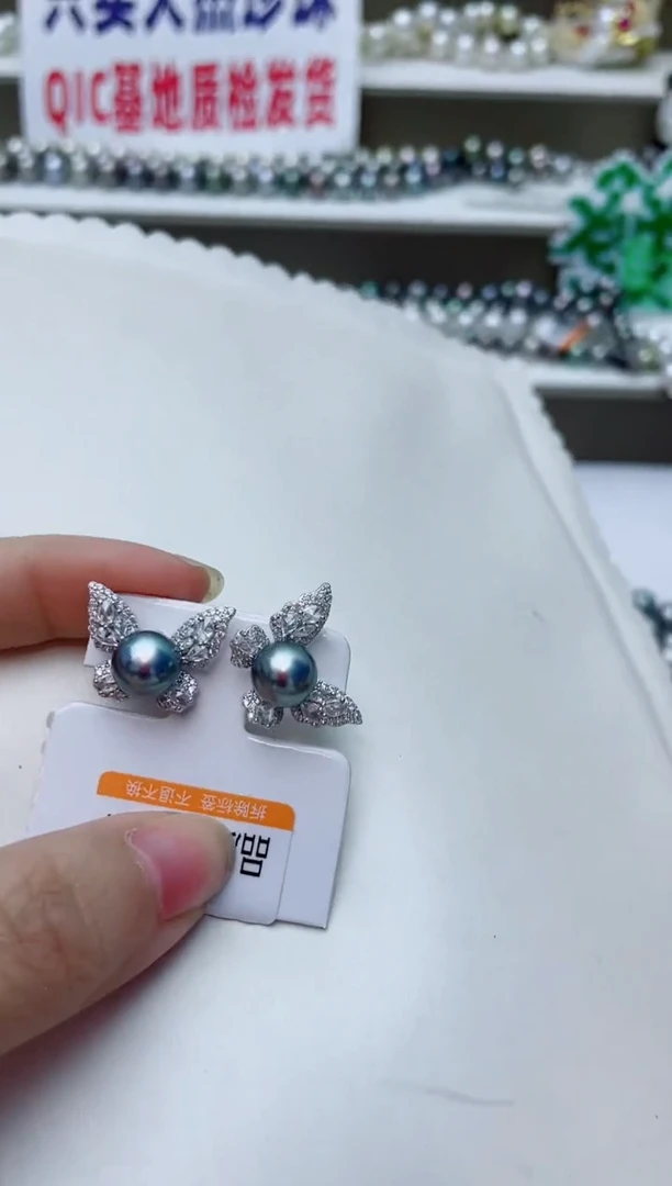 银S925镶嵌耳饰海水珍珠A82