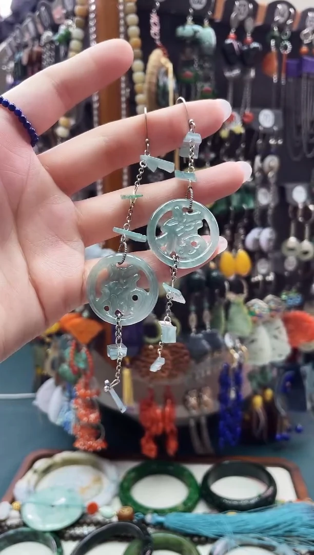 银S925镶嵌翡翠耳饰饰品