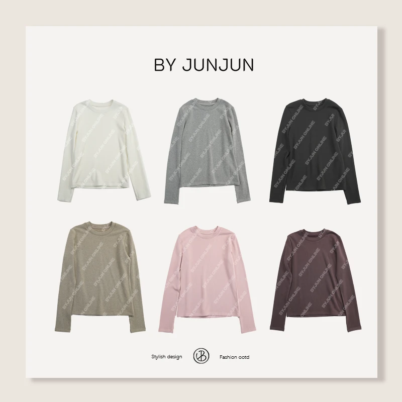 ByJunjun小众设计师 极简通勤超弹加绒打底衫百搭纯色T恤长袖打底