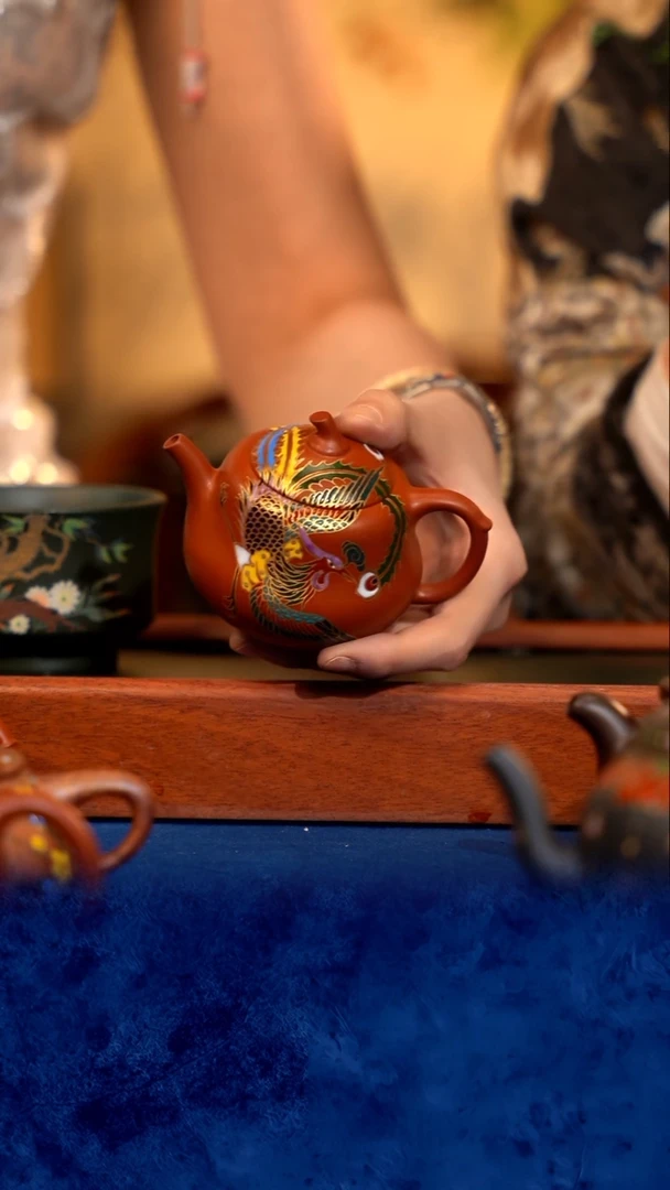 紫砂 宜兴紫砂 QMJ  珐琅彩   葫芦凤凰