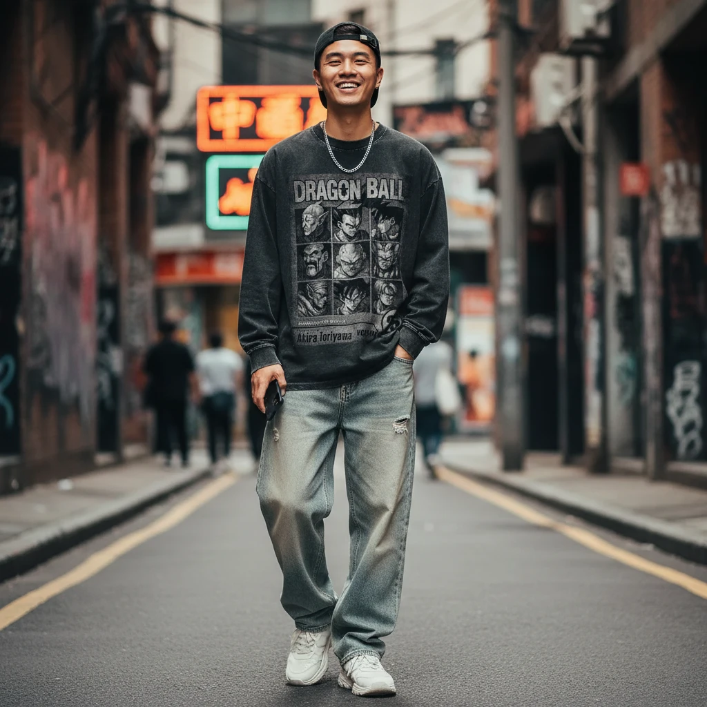 【long珠正面款】280克美式宽松双纱棉长袖男士长圆领T秋冬