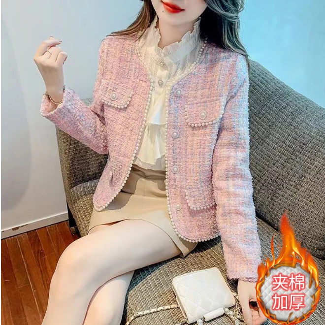 【退换包运费】钉珠款高级小香风夹棉内胆气质粗花呢外套DJ288