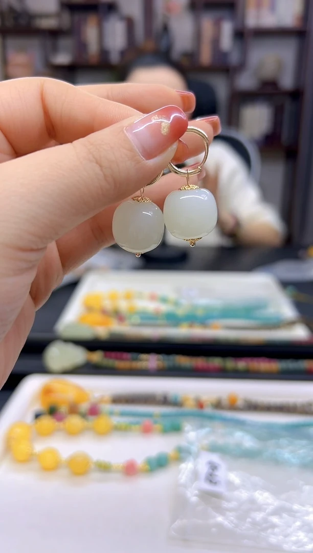 【闪购商品】和田玉（白玉）耳饰14K金镶嵌E408