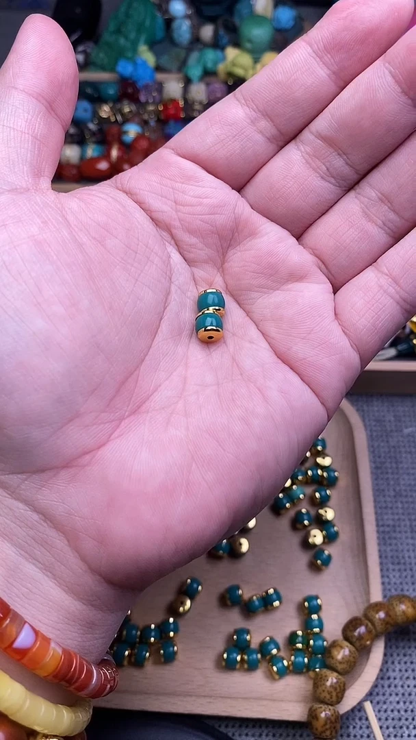 手工艺品琉璃精工镶嵌老油绿汉堡卡6+mm 一对发