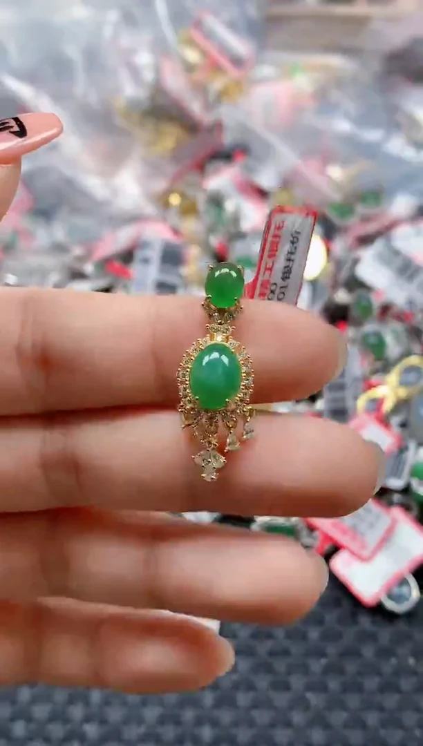 银S925镶嵌戒指翡翠天然A货缅甸翡翠