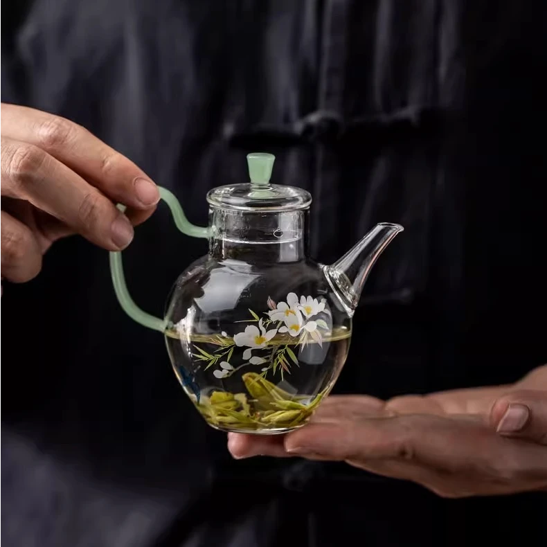 青云贮月-春归玻璃茶壶泡绿茶壶茶具高颜值泡茶器轻奢风仿宋执壶