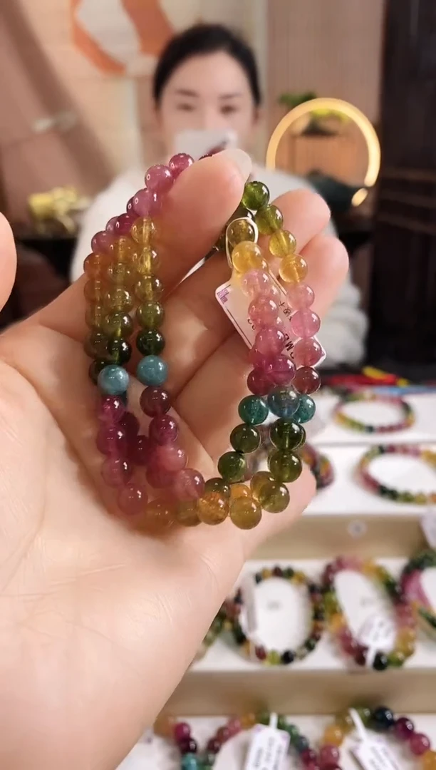 未镶嵌手链碧玺G2133三圈颜色微差发1