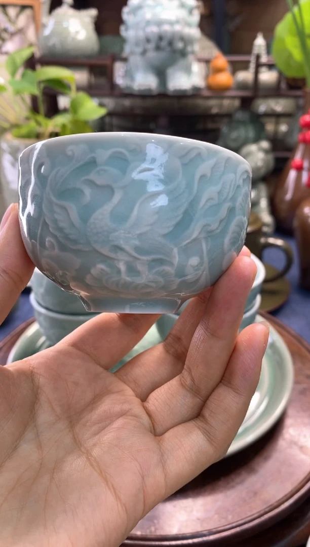 b000165南朝印象凤衔杯（天青釉）1只【二级】