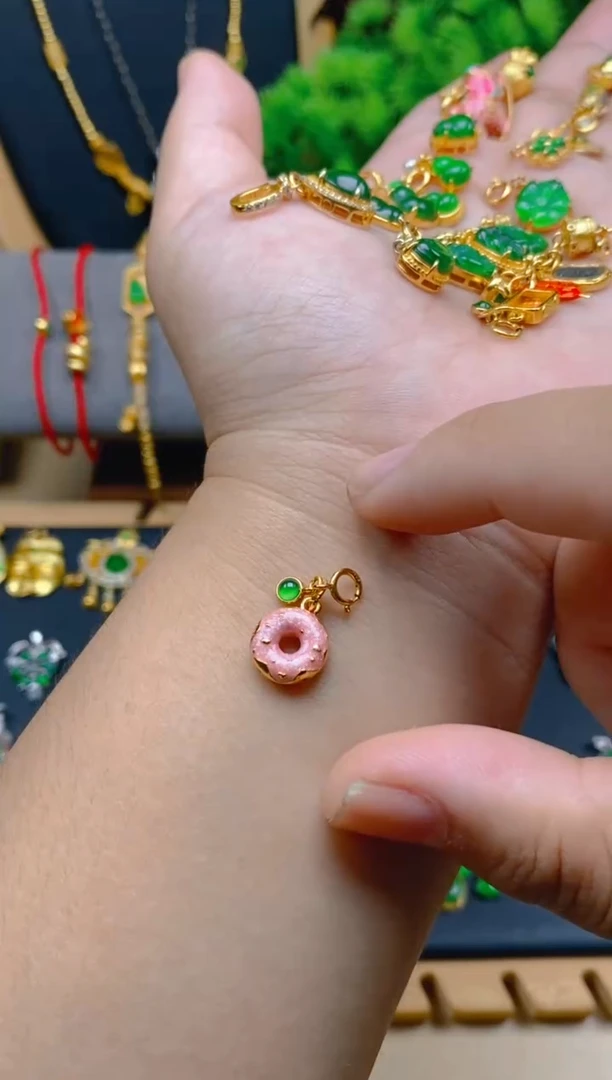 吊坠(不含链)银S925镶嵌翡翠甜甜圈