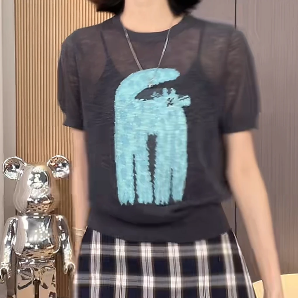 夏季气质减龄休闲显瘦时髦设计针织短袖女2025新款重工百搭上衣