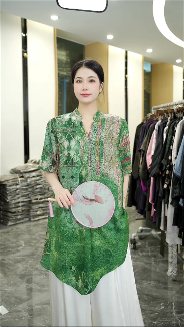 高奢严选丨江南烟雨丨夏季新款时尚气质短袖大码中长款上衣-7326#