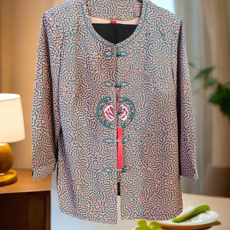 春夏款妈妈套装复古国风妈妈装气质印花中式民族风蓝眼睛款