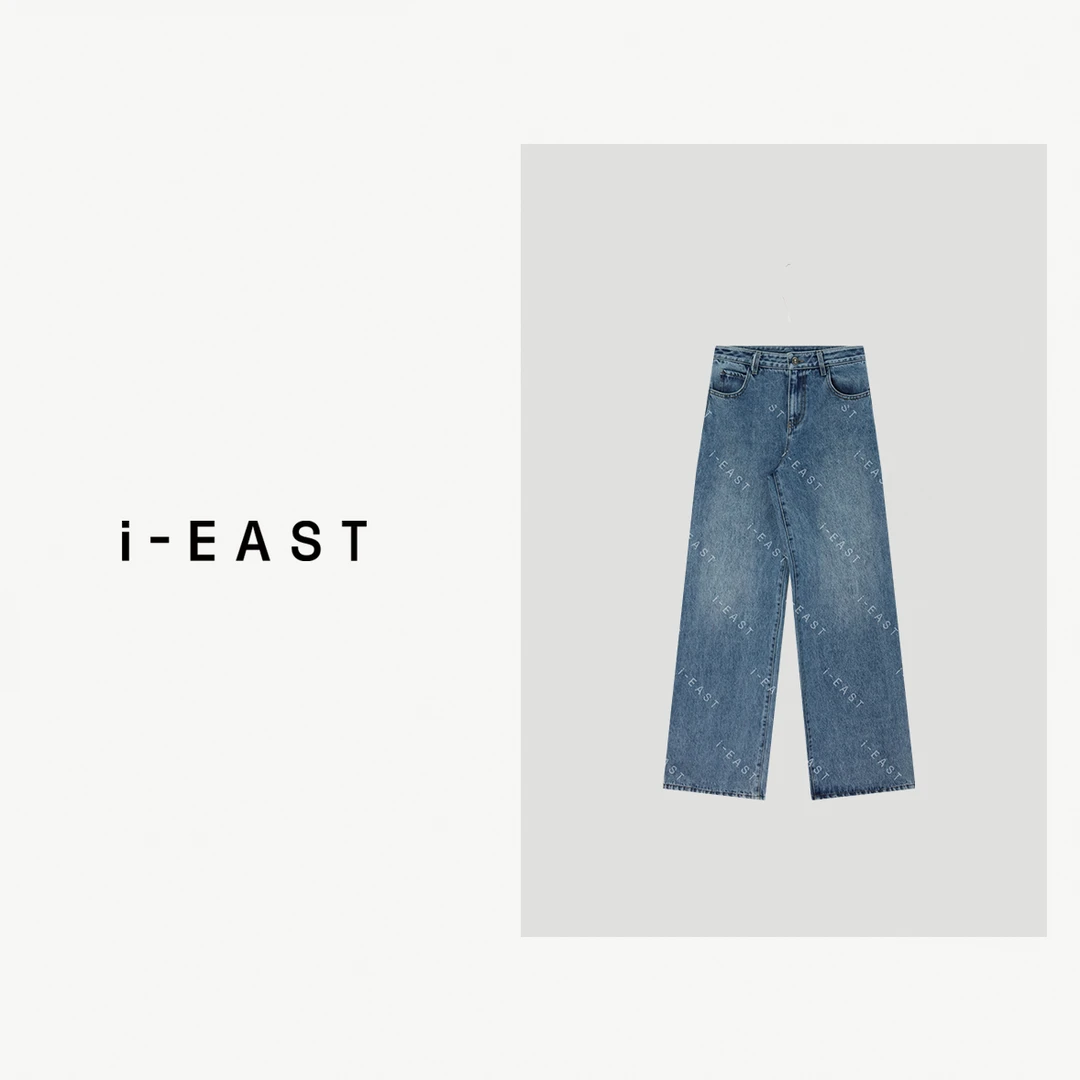 i-EAST 理想修腿裤~水洗做旧简约百搭牛仔裤-5C K25021