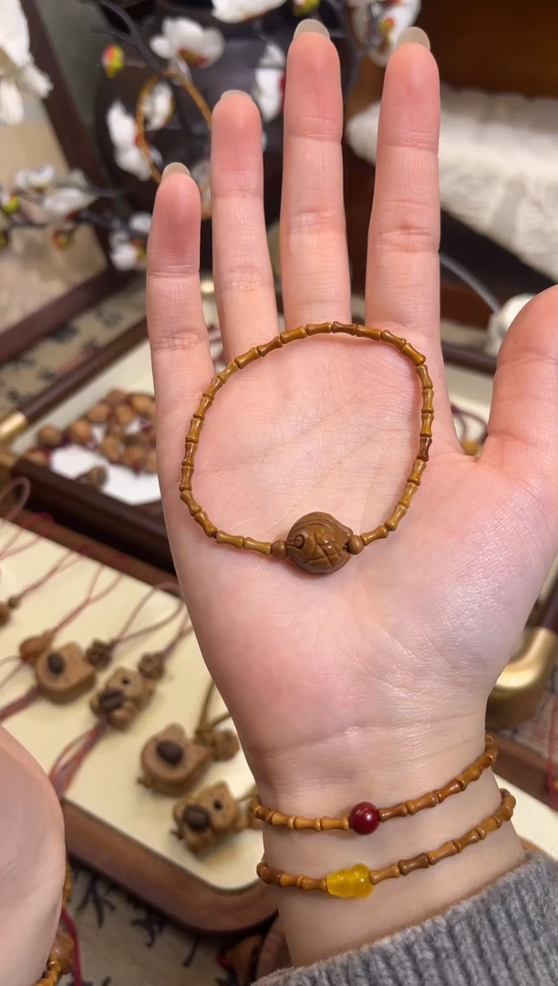 手串桃核【桃缘行】竹节「锦鲤」桃木桃核辟、挡、驱、护 备注手围