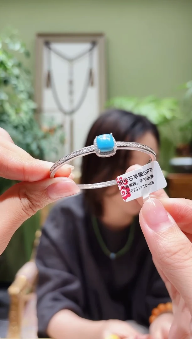 银S925镶嵌绿松石手镯绿松手镯GPP1110-48