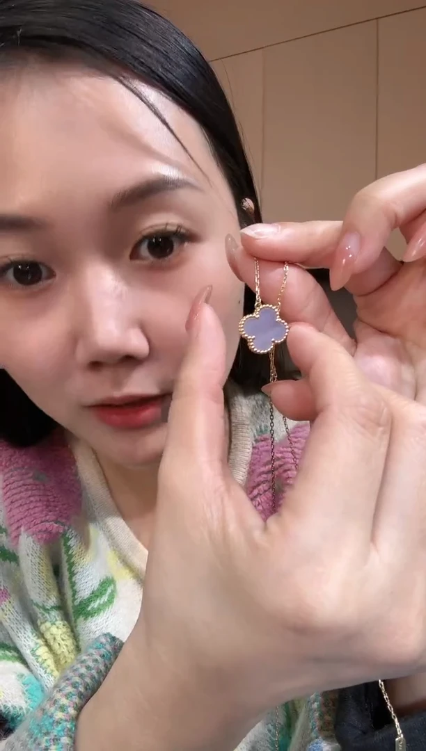 【闪购商品】玛瑙/玉髓套链18K金镶嵌紫色k黄，四叶草套链GHJ25版