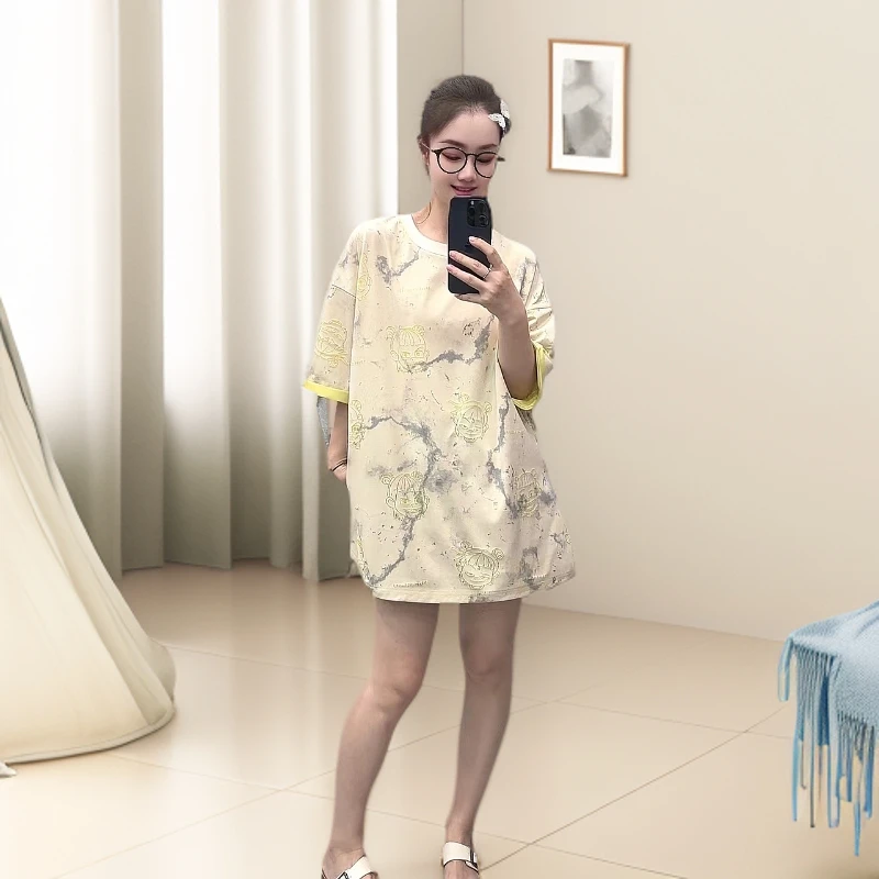 【哪咤晕染T】烧花晕染镂空时尚短袖T恤女宽松显瘦洋气减龄夏季上衣