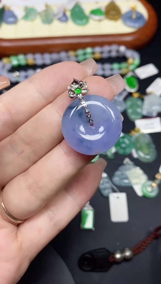 吊坠(不含链)18K金镶嵌翡翠平安扣18K金扣镶嵌@@CMTF408