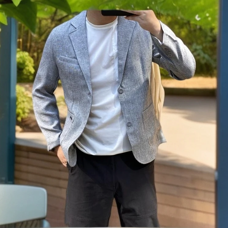 高端透气薄款两粒单排扣西服西装外套男士2025年秋季新款修身上衣