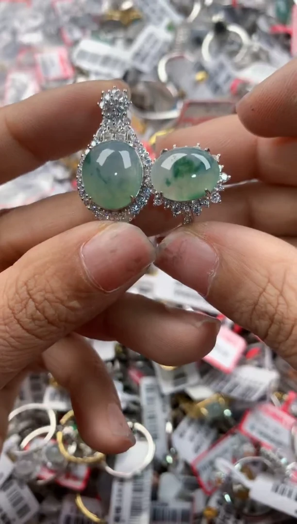 银S925镶嵌戒指翡翠101010----7